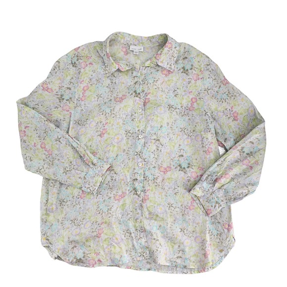 J. Jill Love Linen Women Size Medium Floral Print Button-Up Missy Shirt Collared - Picture 6 of 6